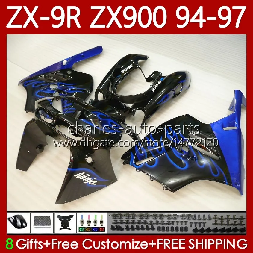 kawasaki 닌자 ZX-9R ZX 9R 9R 900 CC ZX9 R ZX9R 94 95 96 97 Bodywork Blue Flames 100no.82 ZX900 900CC ZX-900 1994 1996 1996 1997 ZX900C 94-97 OEM Moto Body