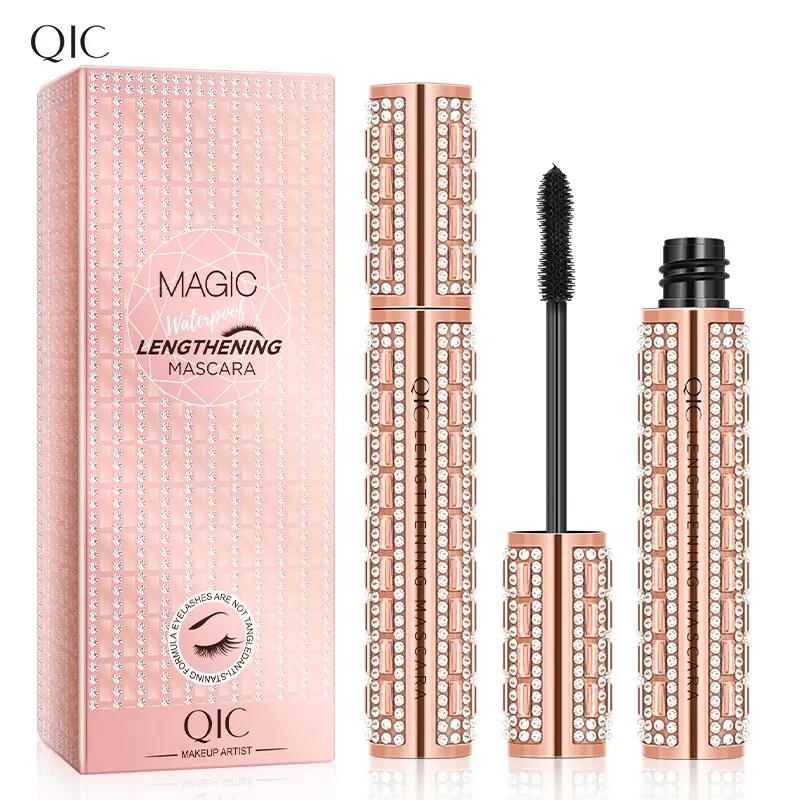 QIC brillant diamant allongeant Mascara cacahuète brosse tête imperméable à l'eau friser épais sans bavures maquillage noir Mascara 8.5g