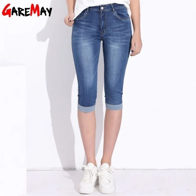 Plus Size Skinny Capris Dżinsy Kobieta Kobieta Stretch Długość Kolana Dżinsowe Spodenki Spodnie Kobiety Z Wysoką Talią Latem 210428