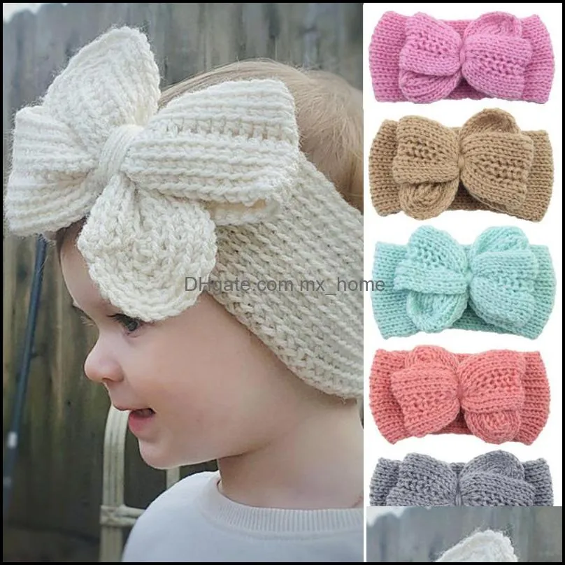 Hair Aessories Baby, Kids & Maternity Cute Childrens Knitted Warm Big Bow Wool Headband Ear Protection Headgear Baby Drop Delivery 2021 Vygu