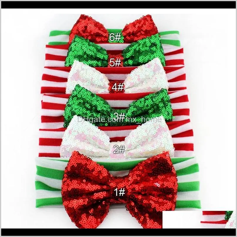 girls xmas big bow tie headbands head elastic cloth sequin bow stripe baby toddler photography accessories boutique 04