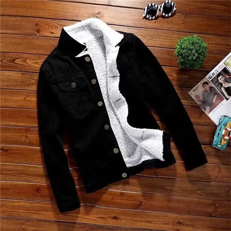 Men's Jackets Mens Jean Jacket Coats Trendy Warm Fleece Denim Jackets Plus Size S-3xl Winter Comfortable Men Outwear Man Cowboy Overcoats 210927