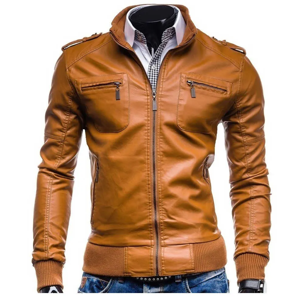 Zogaa Heren PU Jas Motorcycle Jas Herfst Lente Kleding Mannelijke Casual Kleding Solid Business Coats Mannen Bruin Lederen Jassen 211009