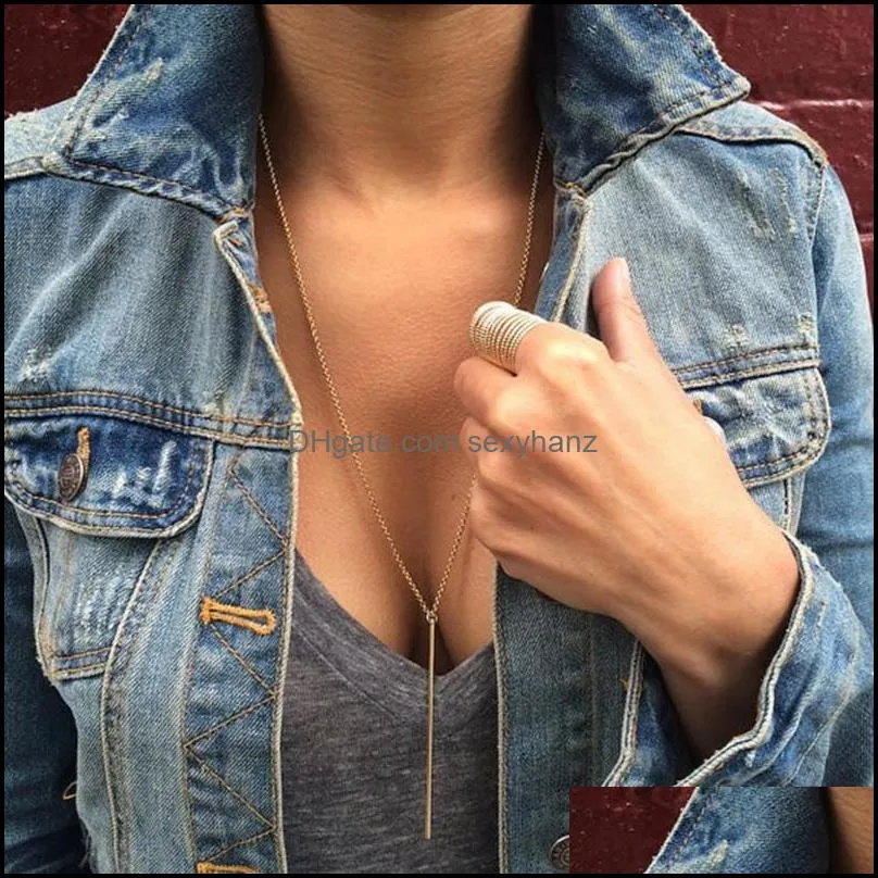 Fashion Jewelry Simple Sliver Gold Plated Chain long Necklace lariat Charm Bar Necklaces Pendant necklace 5930