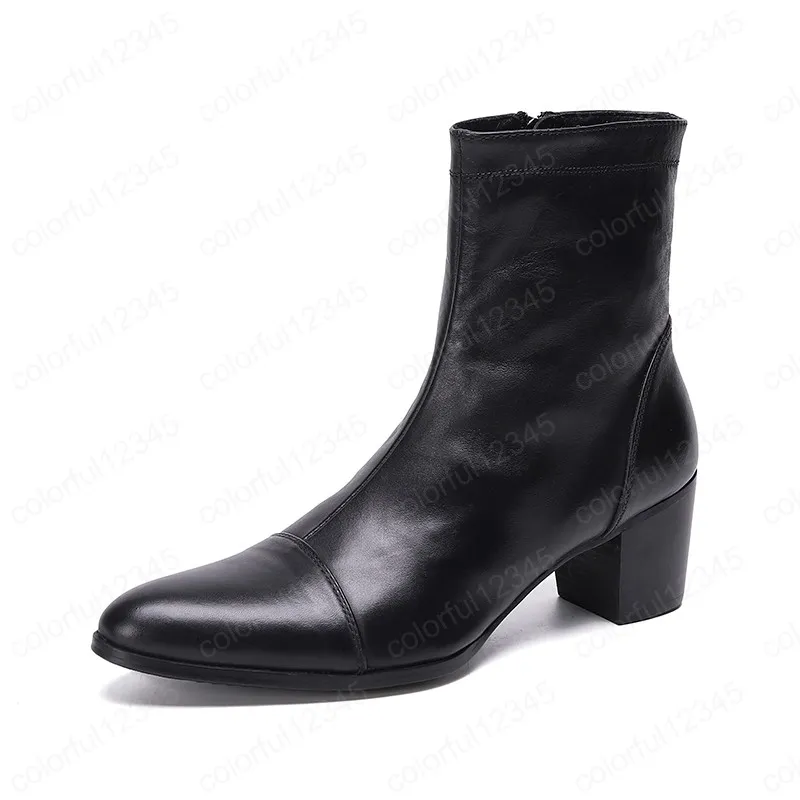British High Sace Men Boots Boots Заостренные носки натуральные кожаные ботинки ночной клуб вечеринка платье сапоги мужская обувь