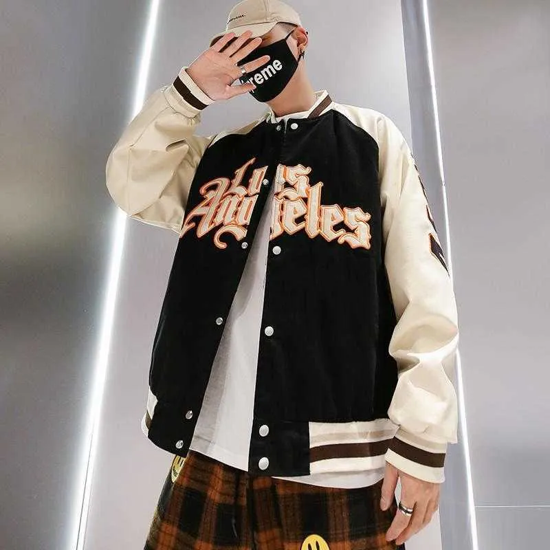 Hip Hop Furry Bone Patchwork Color Block Vestes Hommes Harajuku Streetwear Bomber Veste Hommes Baseball Manteaux Veste Unisexe Femmes 211013