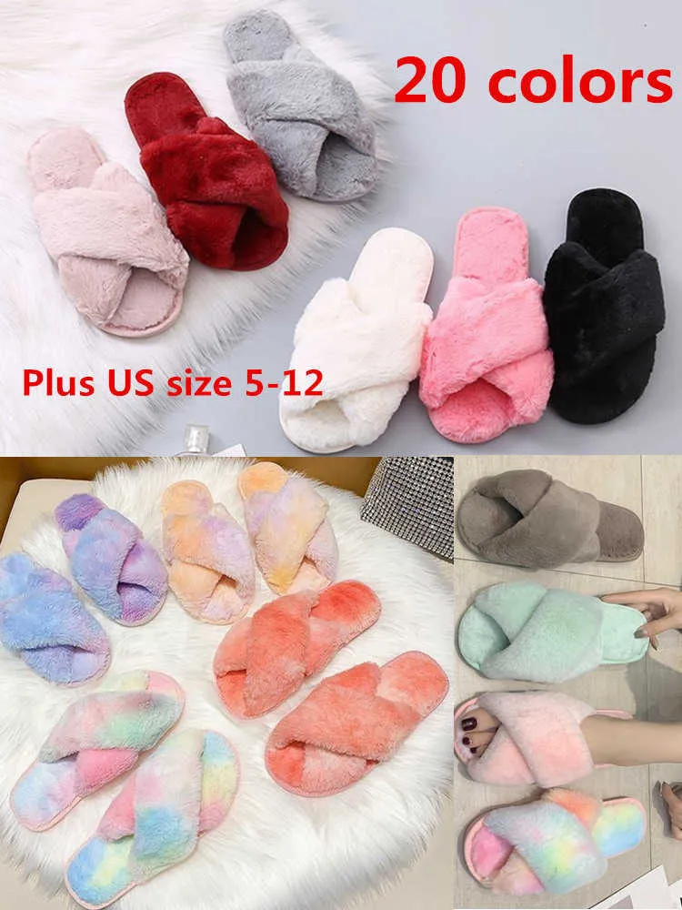 Dropshipping Winter Women Home Slippers With Faux Fur Fashion
