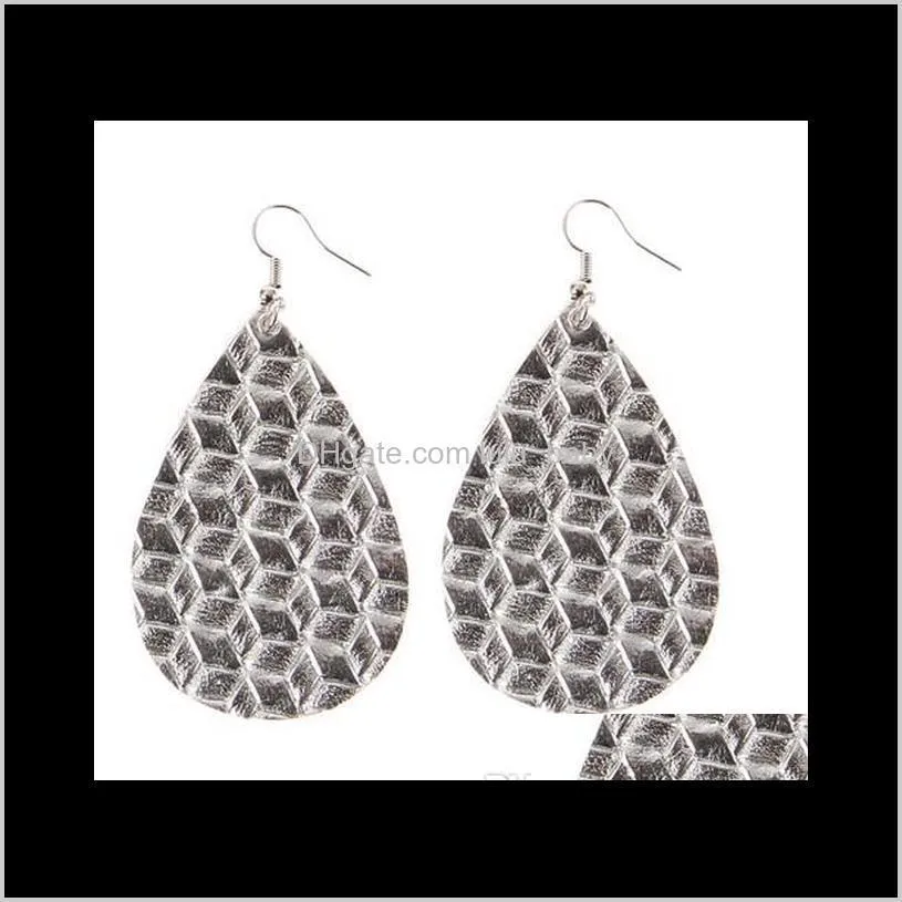 Teardrop Leather Earrings Texture Petal Drop Earrings Woven Printing Dangle Earrings For Girls/Ladies