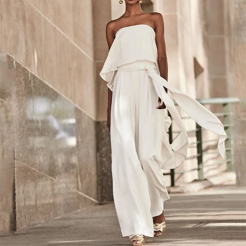 Off Shoulder White Bandage Strapless Jumpsuit Formal For Women Sleeveless Long And Sexy Summer Rompers In Plus Size 210524 From Mu03 19.97 DHgate.Com