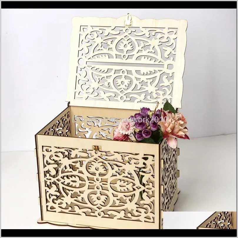wedding card box birthday party decorations supplies rustic wooden card box with lock diy money box gift for guest