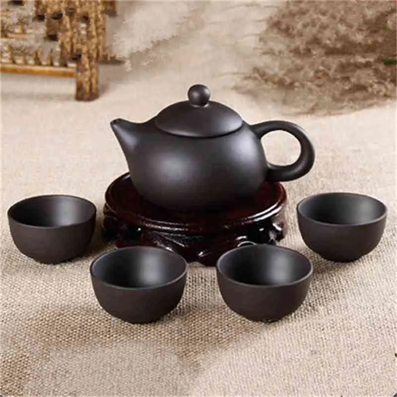 5pcs Kung Fu Tea Set [1 pot + 4 tasses] 150 ml chinois Xi Shi porcelaine ensembles céramique Yixing violet argile bouilloire 210813