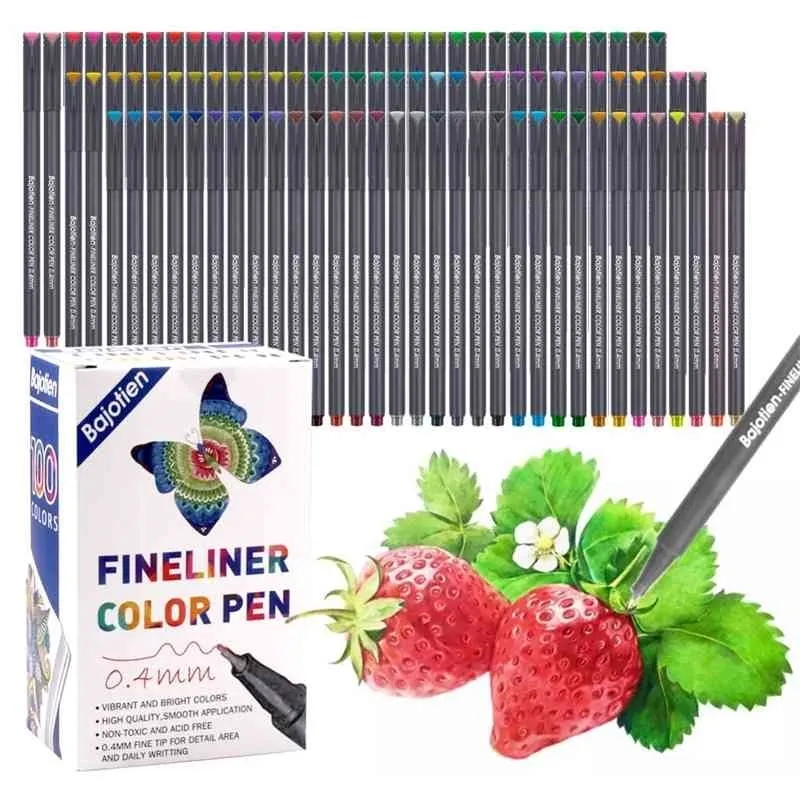 100色ファインポイントペン描画フィンフィリーナマーカープレゼンスケッチ着色アート用品210330