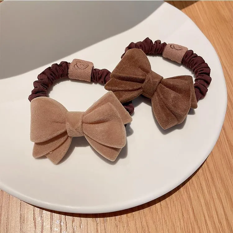 Korea dongdamen autumn and winter new color flocking bow hair circle simple temperament high elastic hair binding headrope rubber s