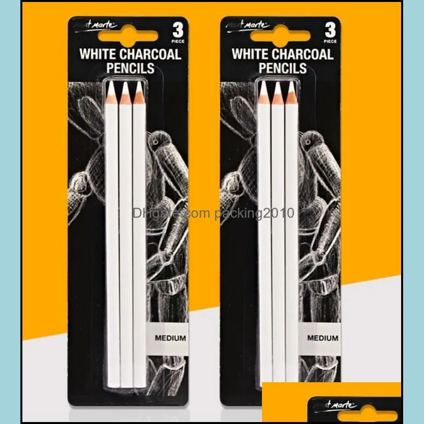 6PCs Art Supplies White Highlight Brush Sketch Charcoal Pencils Standard Pencil Drawing Set For School Tool Painting