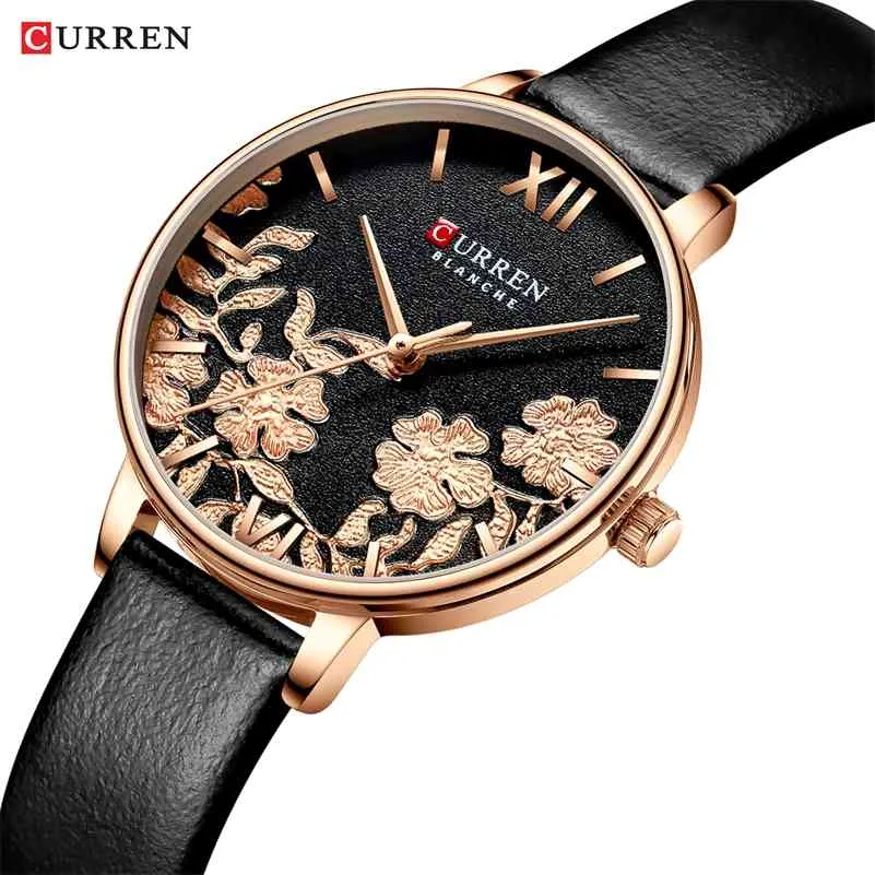 Curren Kvinnor Top Luxury Brand Watch Silm Casual Vattentät Kvinna Klocka Blomma Rostfritt Stål Glassy Quartz Ladies Armbandsur 210517