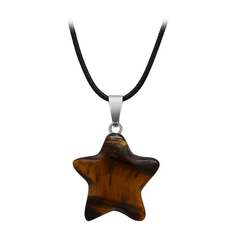 Natural Crystal Stone Pendant Necklace Creative Star Gemstone Necklaces Hand Carved Women`s Fashion Accessory With Chain