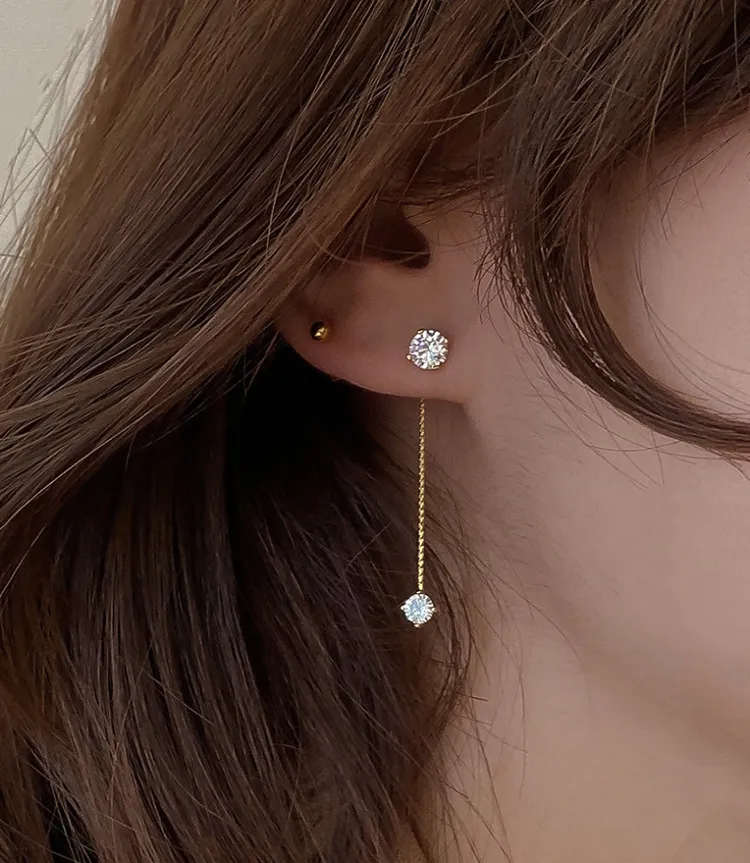 Simple Zircon длинные серьги спереди и сзади нежный корейский Brincos 2021 ювелирные изделия Femme