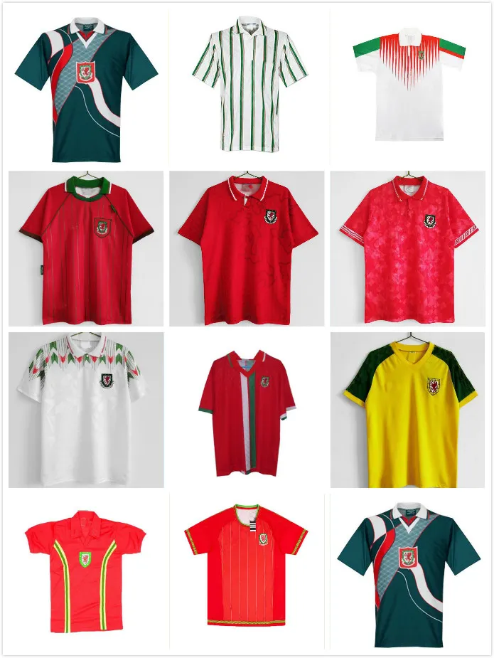1994 1995 1996 ウェールズレトロサッカージャージラッシュホームメンズクラシックサッカーシャツ記念アンティーク 94 95 96 S-2XL