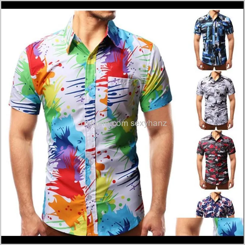 Casual Clothing Apparel Drop Delivery 2021 Mens Colorful Splatter Paint Pattern Print Shirt Brand Design Slim Fit Short Sleeve Chemise Homme