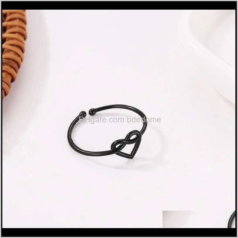 Wedding Heart Rose Gold Color Rings Engagement Black Color Stainless Steel Open Ring Fashion Bijoux For Women Jewelry