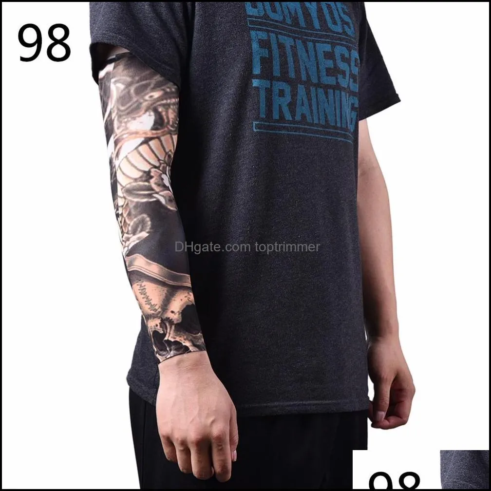 New Arm Warmer Nylon Elastic Fake Temporary Tattoo Sleeve Designs Body Arm Stockings Tatoo for Cool Men Women Fast Shipping