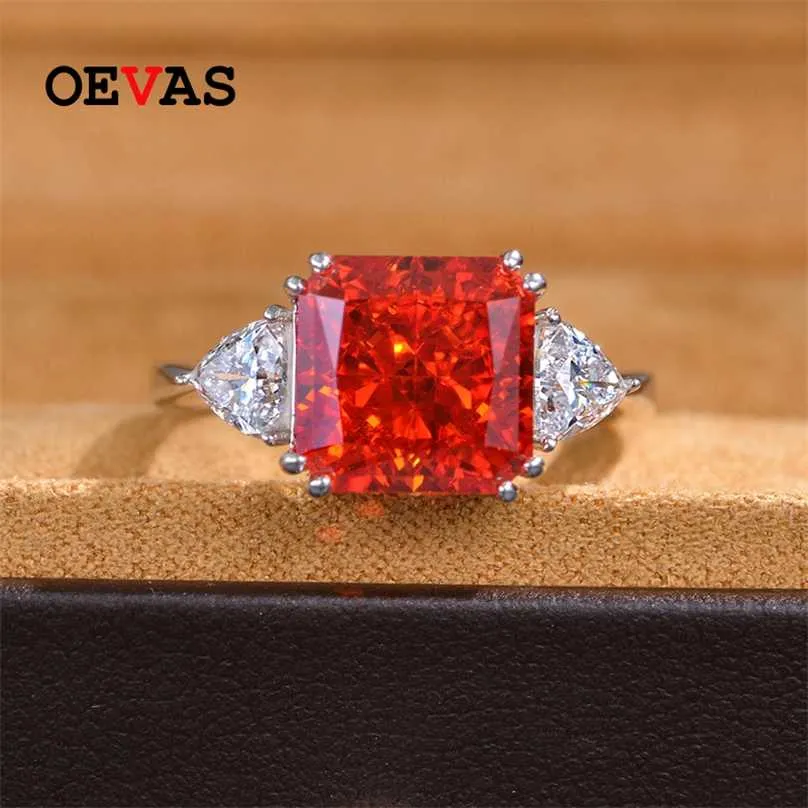 O'as 100% 925 Sterling Silver 10 * 10mm rosa amarelo Aquamarine altos anéis de diamante de carbono para mulheres cintilantes casamento fino jóias 211217