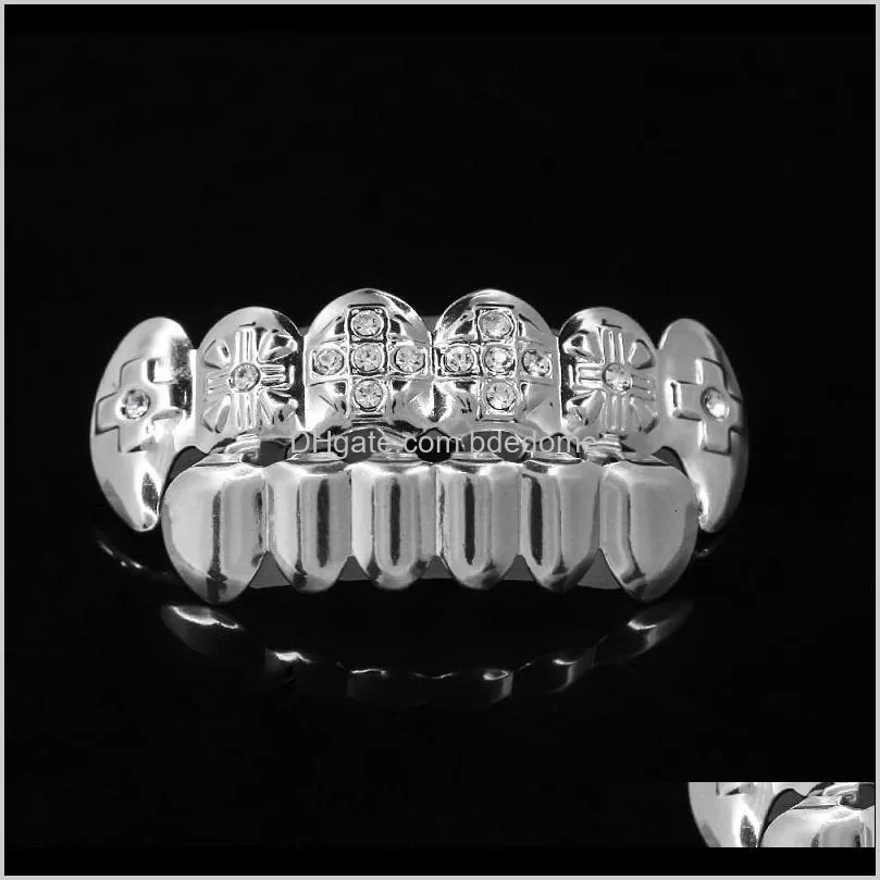 gold teeth grillz rhinestone top&bottom shiny teeth grills set 24k gold iced out teeth hip hop jewelry