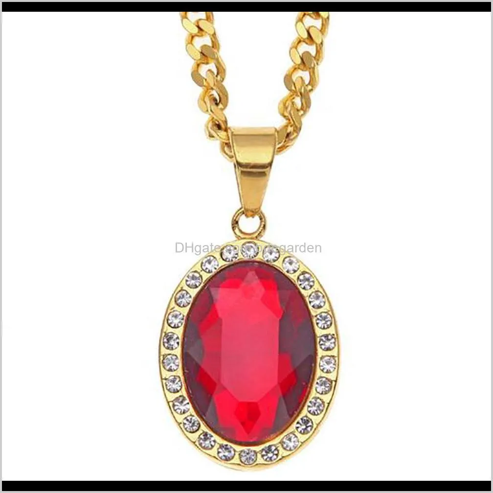 mens oval lab ruby bling pendant genine gem red simulated ruby jewelry 18k gold plated pendant necklace