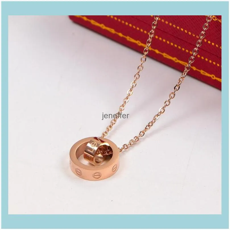 Fashion LOVE Dual Circle Pendant Rose Gold Silver Necklace For Women Lover Neckalce Jewelry With Velvet Bag No Box