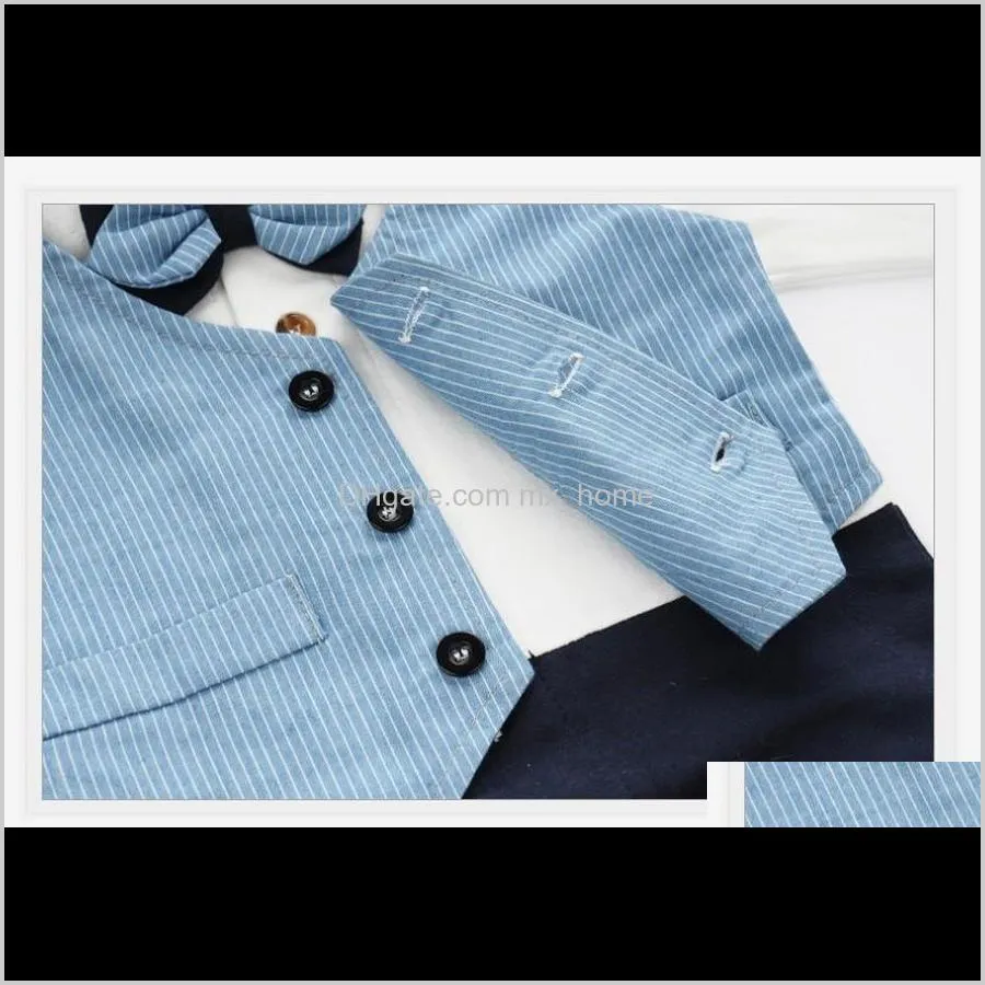 2021 new baby gentleman rompers toddler long sleeve jumpsuits with bowtie infant cotton onesies kids one-piece overall