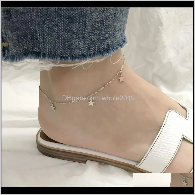 sterling silver women fashion anklets girls stylish lucky star luxury feet jewelry summer beach cool chic