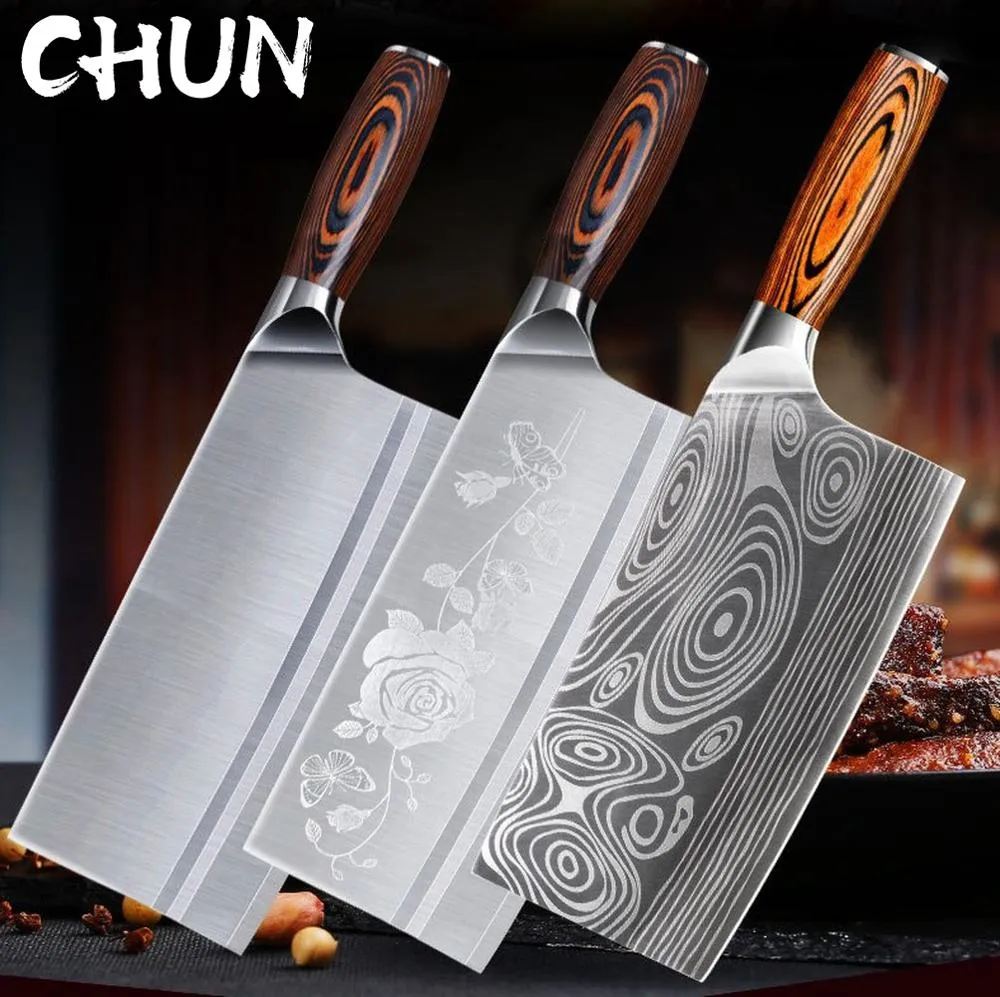 CHUN 8 inch Chinese Knife Butcher Chopper 7Cr17mov Stainless Steel Meat Cleaver Vegetable Cutter Kitchen Chef