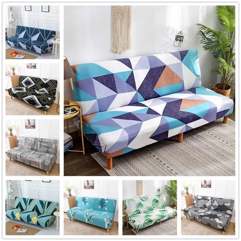 Geometrisk all-inclusive Folding Bäddsoffa Tät Wrap Rekbare Kaft Couch utan armstöd Stretch Slipcover 211116