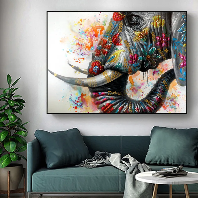 Elefante colorido fotos Pintura de lona Posters e impressões Arte de parede para sala de estar moderna decoração de casa