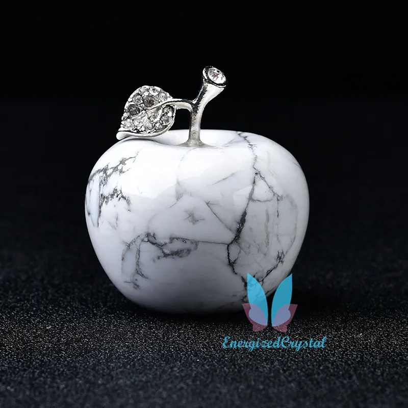 Natural Cura Cristal Branco Howlite Figurine Fruit Sculpture Home Ornamento