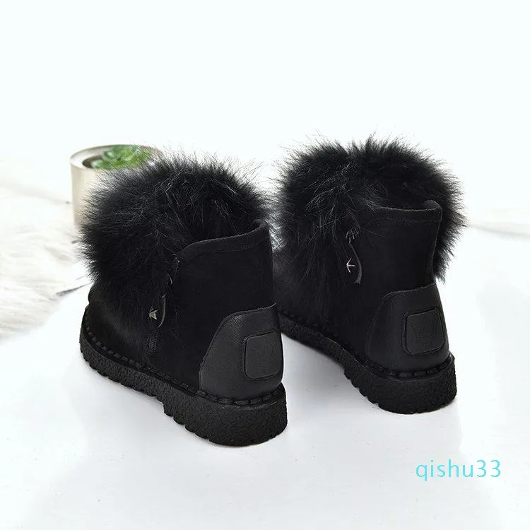 Wholesale-Boots Women Natural Real Fur Snow Fashion For High Quality Genuine Cow Leather Winter
