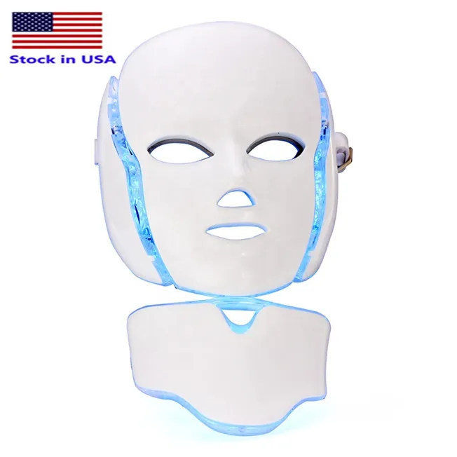 Stock USA 7 Color LED light Therapy face Beauty Machine LEDFacial Neck Mask With Microcurrent for Skin Tightening whitening device