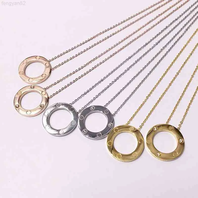 Pendentif bijoux collier femme forme de cercle classique titane mode aurum argent rose or tendance couple polyvalent avec boîte