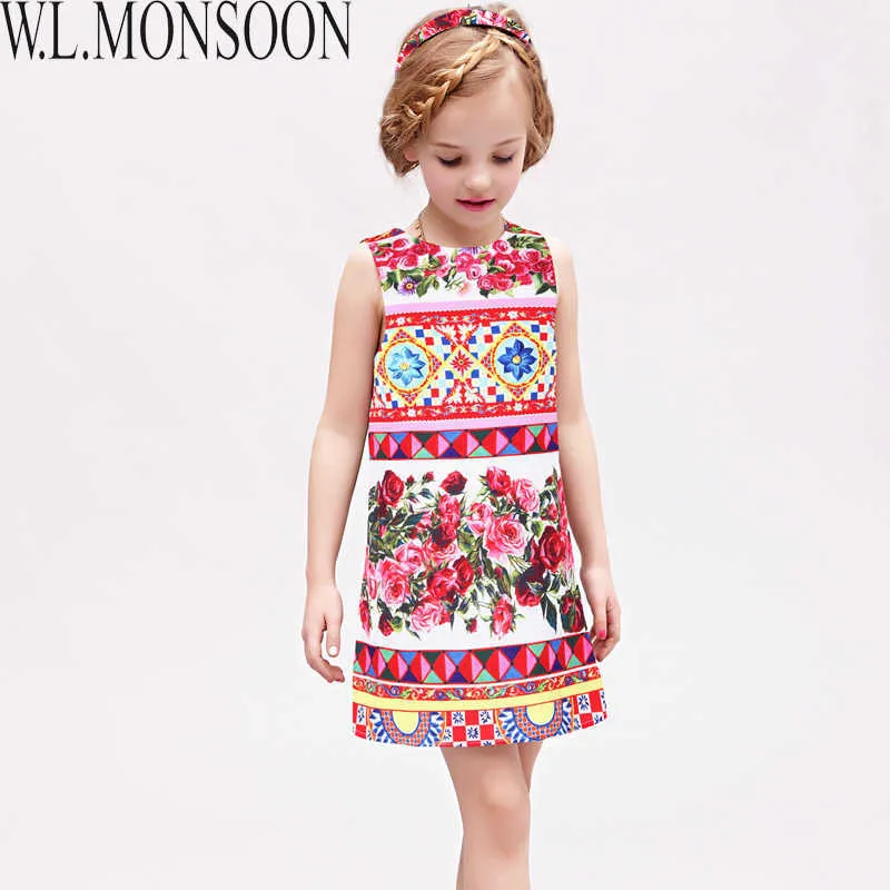 W.L.monsoon Vestido Princesaの女の子のドレス夏2021年のブランドの子供たちのドレス女の子の服のローズフラワープリンセスドレス衣装Q0716