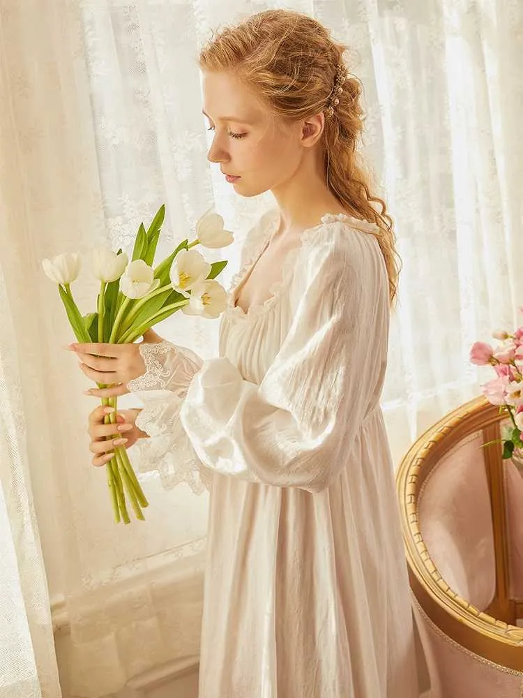 Camisones largos de algod n blanco suave para mujer camisones elegantes de manga larga para oto o y primavera camis n suelto de princesa para mujer