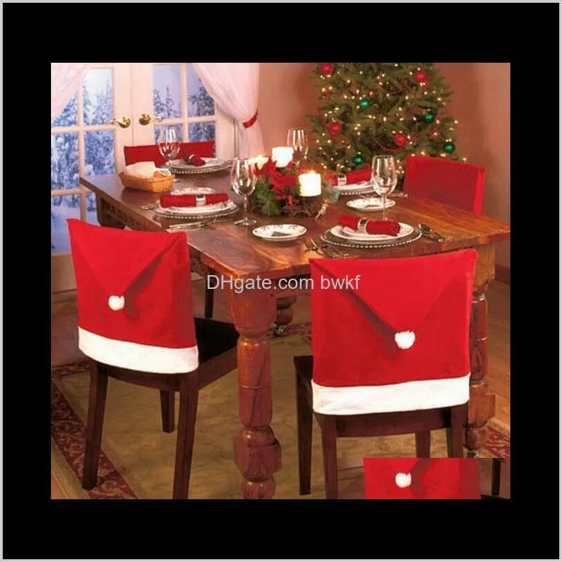 santa claus cap chair cover christmas dinner table party red hat chair back covers xmas decoration 2019 to8