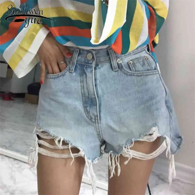 Мода летние женщины шорты шорты высокой талии мыть отверстие матовый джинсовый твердый сексуальный плюс размер леди 8751 50 210427