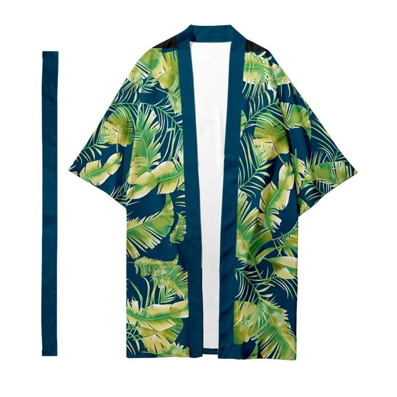 Etniska Kläder Mäns Japanska Långa Kimono Cardigan Samurai Tropisk Växtmönster Skjorta Yukata Jacka