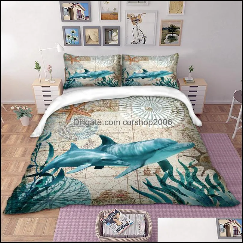 Conjuntos de cama Suprimentos Home Têxteis Jardim Padrão de Animais Marinhos Conjunto 2/3 Pcs Comforter ER com Almofada US / AU / UK 11 Tamanho (sem enchimento)