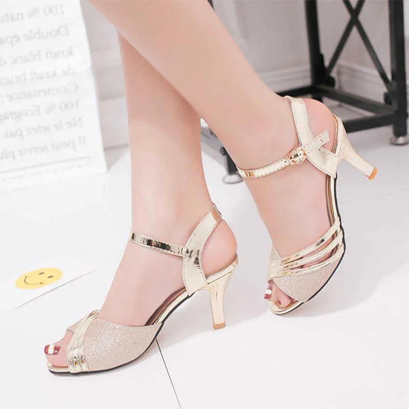 Women Sandals 2020 Summer Shoes Woman Dress Bling Weddging Silver High Heels Pumps Ladies Zapatos Mujer 7217 Y0721