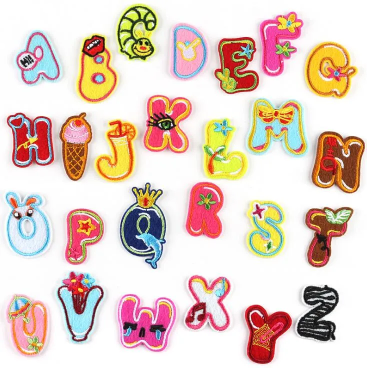 26 letras hierro coser parches en apliques tela colorido alfabeto bordado parche letra A-Z pasta ropa bolsa zapatos Jeans DIY ropa accesorios para pastas