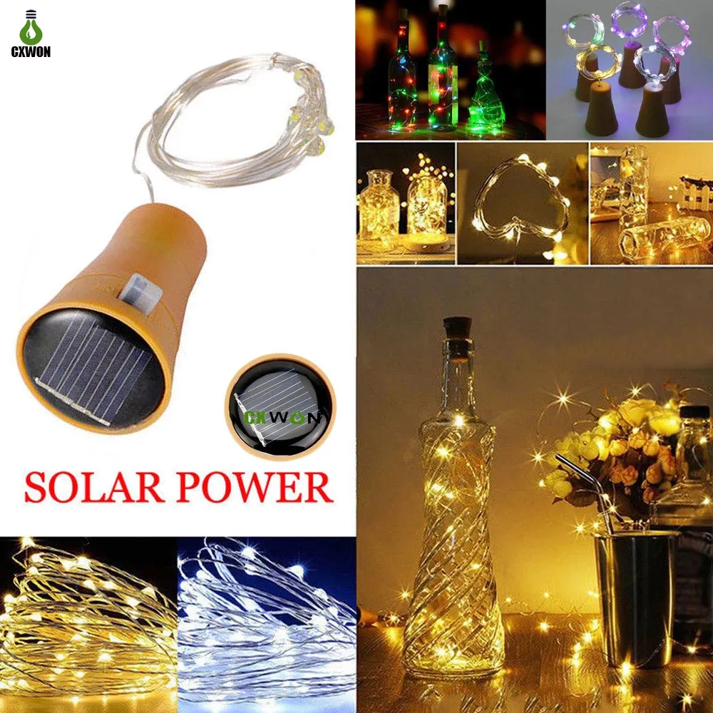 1M 10LED Solar botella tapón cadena luces cobre Hada tira alambre decoración Navidad árbol decoración lámpara exterior jardín Festival Luz