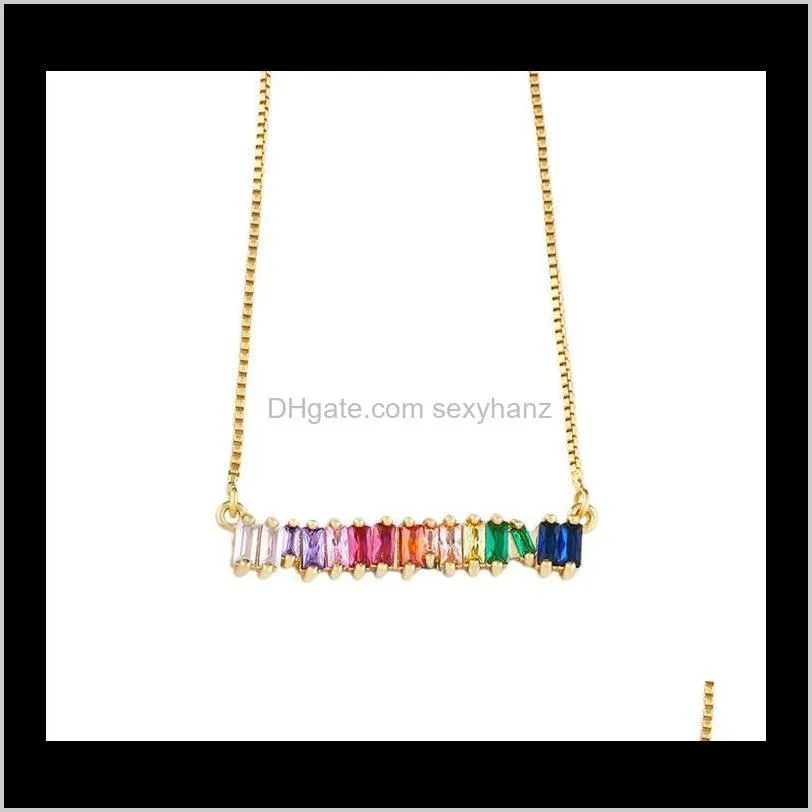 cz rainbow necklace stone for woman multicolored necklace pendants fashion jewelry rainbow long chain necklace t573