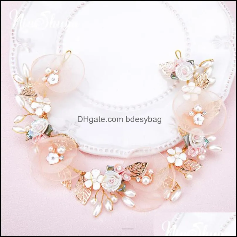 Andere Schmuckandere Niushuya handgemachtes Seidengarn Hochzeit Haaraccessoires Brautschmuck Porzellan Blume Brautjungfer Kopfschmuck Perlenstirnband Dr