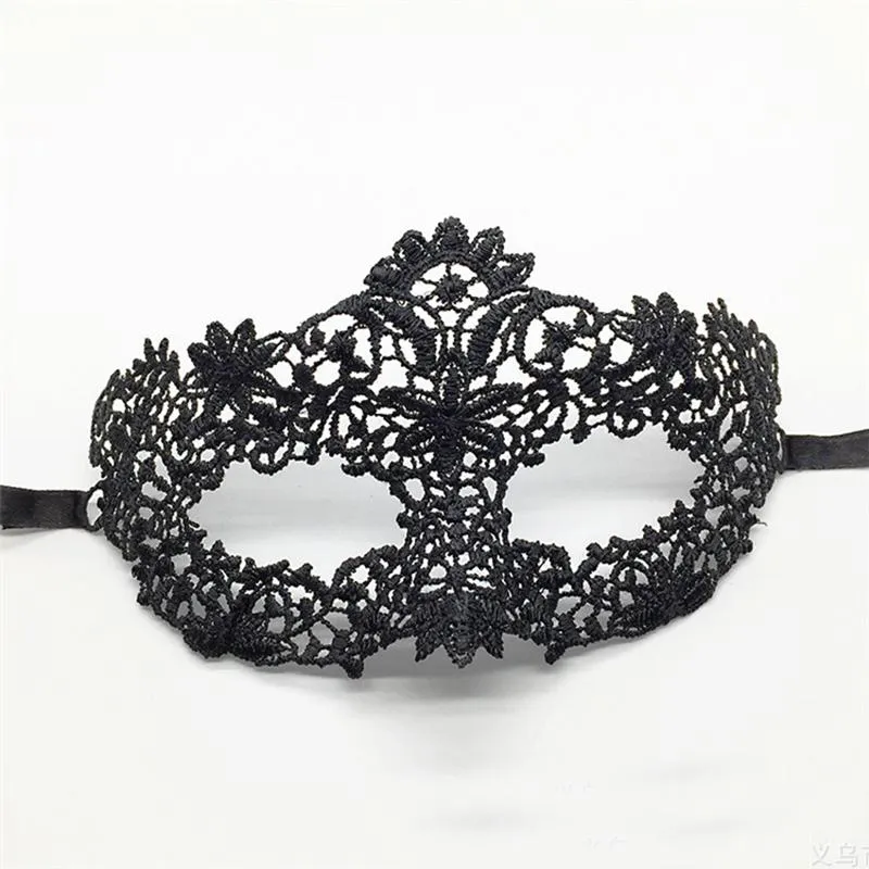 2021 Women Masquerade Black Lace Mask, Veil Queen Eye Mask Halloween Mardi Gras Party för Sexy Lady Girl (stereotyper)